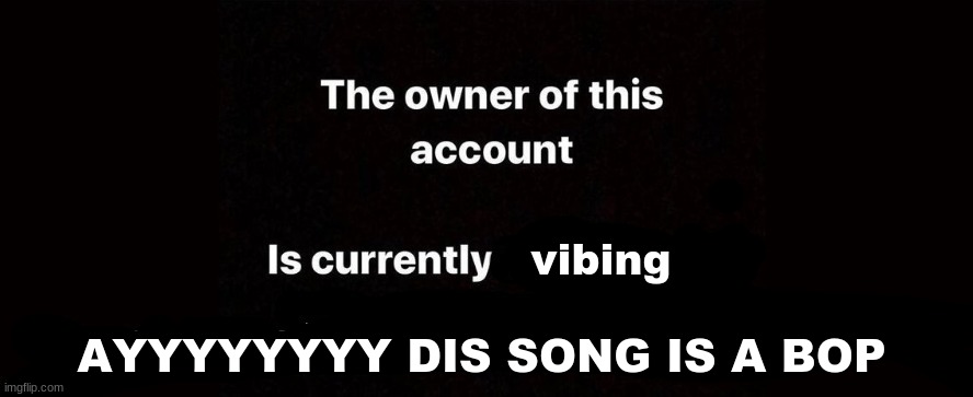 The owner of this account is currently | vibing; AYYYYYYYY DIS SONG IS A BOP | image tagged in the owner of this account is currently | made w/ Imgflip meme maker