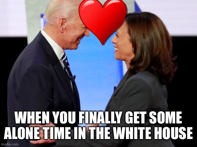 Biden Harris | WHEN YOU FINALLY GET SOME ALONE TIME IN THE WHITE HOUSE | image tagged in biden harris | made w/ Imgflip meme maker