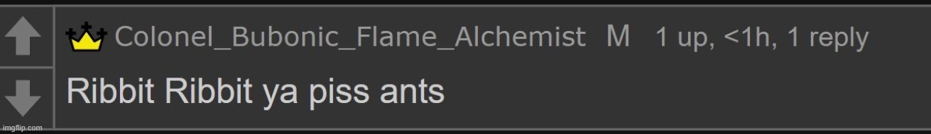 Ribbit Ribbit ya piss ants | image tagged in ribbit ribbit ya piss ants | made w/ Imgflip meme maker