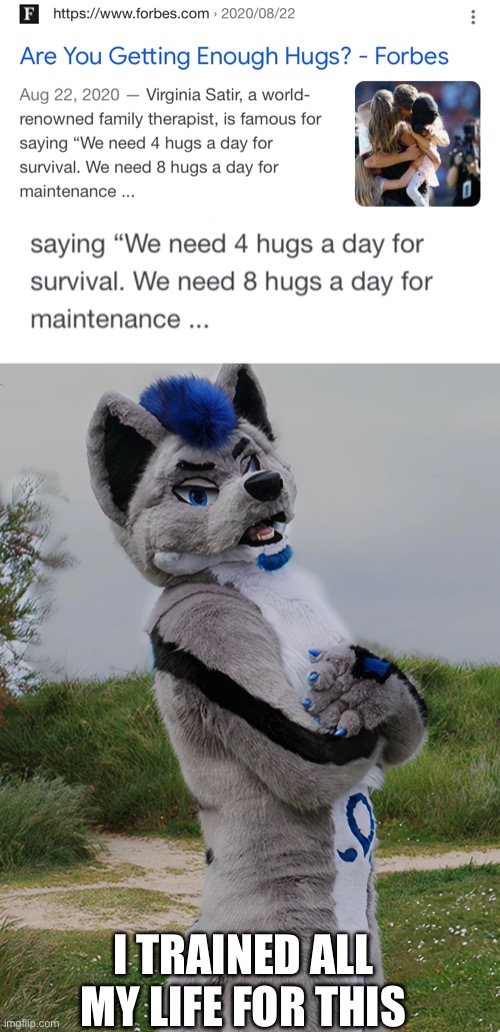 Oh wow | I TRAINED ALL MY LIFE FOR THIS | image tagged in furry,hug | made w/ Imgflip meme maker