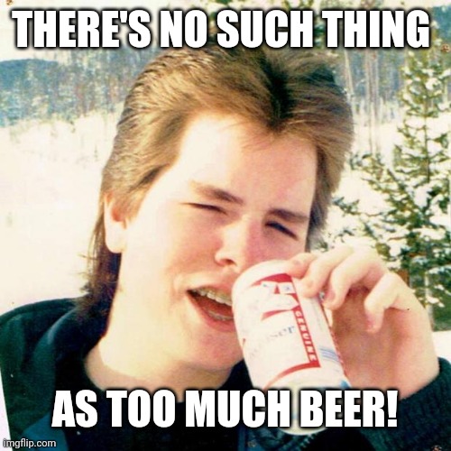 Eighties Teen Meme | THERE'S NO SUCH THING AS TOO MUCH BEER! | image tagged in memes,eighties teen | made w/ Imgflip meme maker