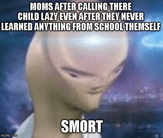 SMORT | MOMS AFTER CALLING THERE CHILD LAZY EVEN AFTER THEY NEVER LEARNED ANYTHING FROM SCHOOL THEMSELF; SMORT | image tagged in smort | made w/ Imgflip meme maker