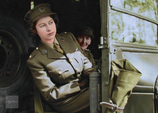Queen Elizabeth II in WWII - 18 year old truck driver/mechanic Blank Meme Template