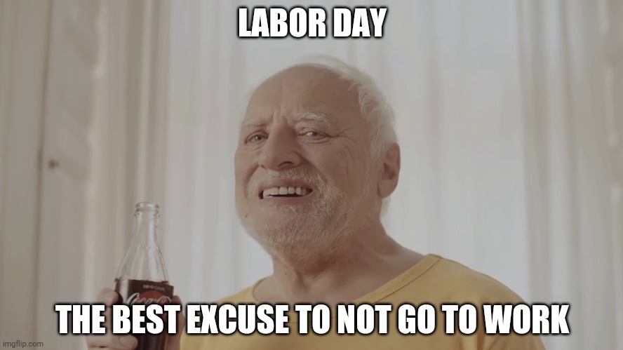 NO LABOR ON LABOR DAY | LABOR DAY; THE BEST EXCUSE TO NOT GO TO WORK | image tagged in labor day,hide the pain harold,harold,work | made w/ Imgflip meme maker