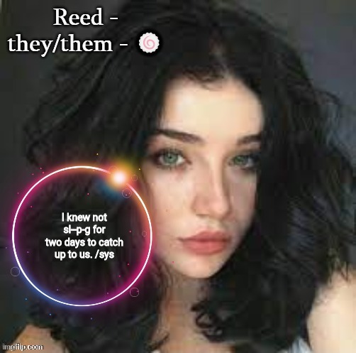 Reed | I knew not sl--p-g for two days to catch up to us. /sys | image tagged in reed | made w/ Imgflip meme maker
