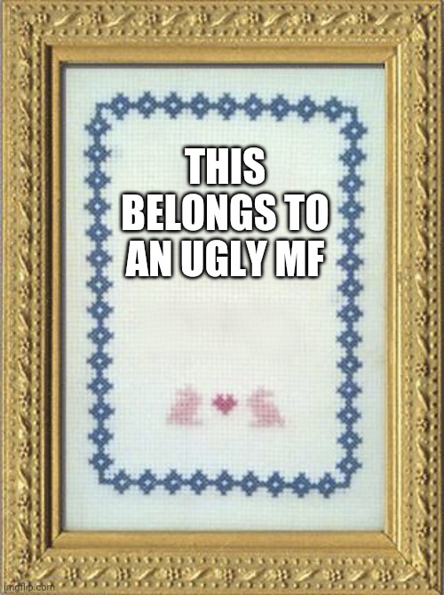 Grandma's Cross Stitch | THIS BELONGS TO AN UGLY MF | image tagged in grandma's cross stitch | made w/ Imgflip meme maker