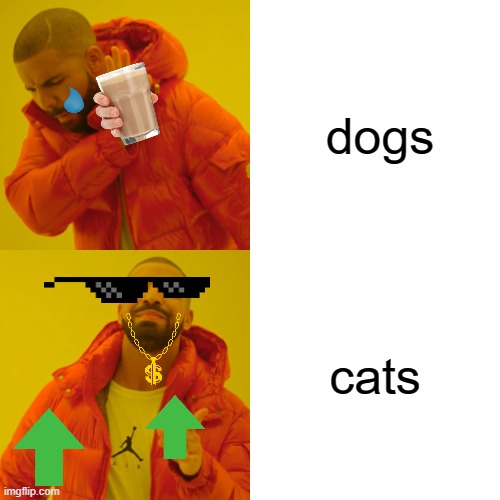 bad meme | dogs; cats | image tagged in memes,drake hotline bling | made w/ Imgflip meme maker