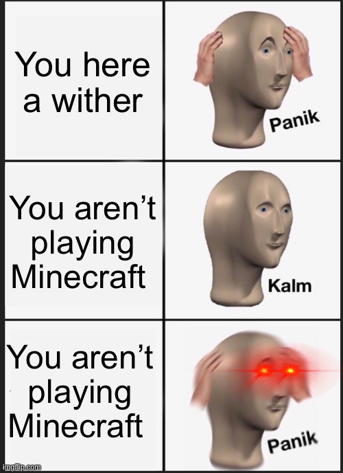 Minecraft | You here a wither; You aren’t playing Minecraft; You aren’t playing Minecraft | image tagged in memes,panik kalm panik | made w/ Imgflip meme maker