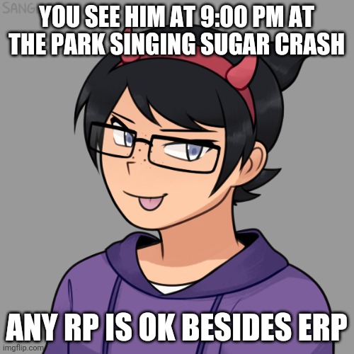 YOU SEE HIM AT 9:00 PM AT THE PARK SINGING SUGAR CRASH; ANY RP IS OK BESIDES ERP | made w/ Imgflip meme maker