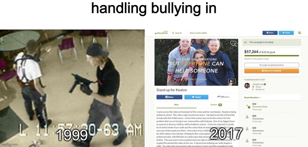 idiots | handling bullying in; 1999; 2017 | made w/ Imgflip meme maker