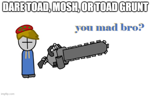 toad grunt you made bro? | DARE TOAD, MOSH, OR TOAD GRUNT | image tagged in toad grunt you made bro | made w/ Imgflip meme maker