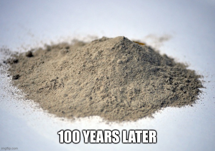 pile of dust | 100 YEARS LATER | image tagged in pile of dust | made w/ Imgflip meme maker