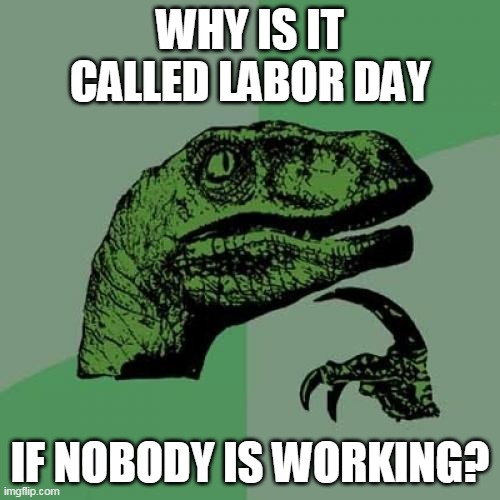 Happy Labor Day! |  WHY IS IT CALLED LABOR DAY; IF NOBODY IS WORKING? | image tagged in memes,philosoraptor,labor day | made w/ Imgflip meme maker