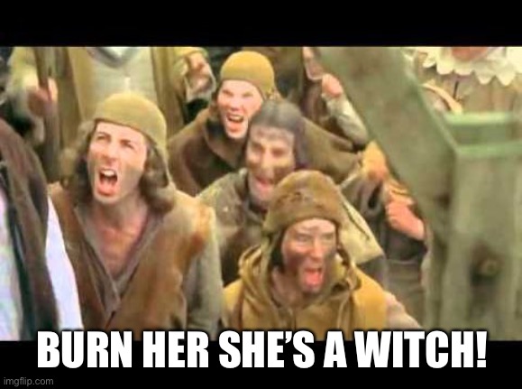 She's a witch! Burn her! Monty Python | BURN HER SHE’S A WITCH! | image tagged in she's a witch burn her monty python | made w/ Imgflip meme maker
