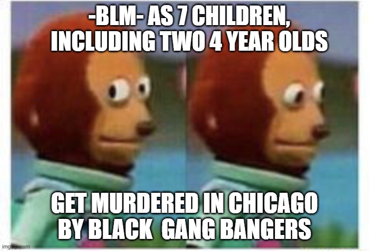 BLM?BLM? Bueller ,Bueller? | -BLM- AS 7 CHILDREN, INCLUDING TWO 4 YEAR OLDS; GET MURDERED IN CHICAGO BY BLACK  GANG BANGERS | image tagged in side eye teddy,liberal hypocrisy,blm,stupid liberals,facts | made w/ Imgflip meme maker