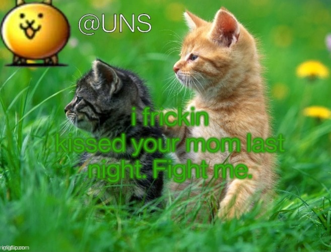 UNS Template | i frickin kissed your mom last night. Fight me. | image tagged in uns template | made w/ Imgflip meme maker