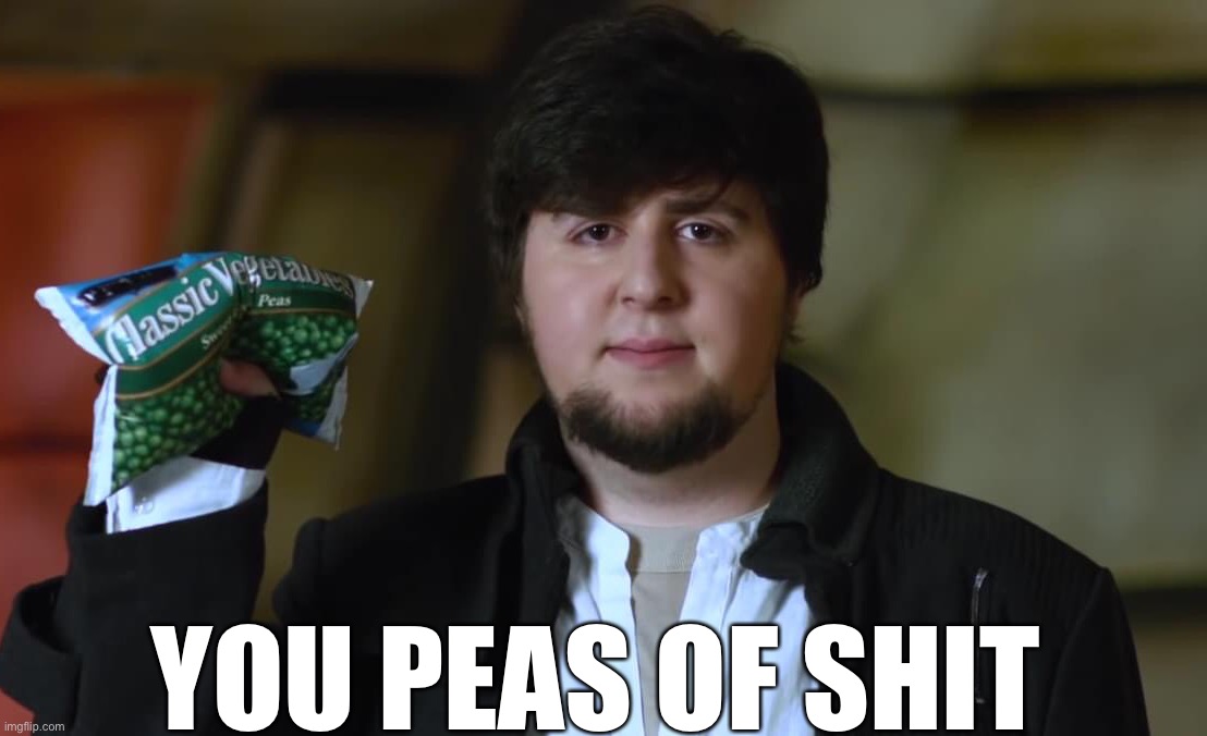 JonTron Peas | YOU PEAS OF SHIT | image tagged in jontron,peas,piece of shit | made w/ Imgflip meme maker