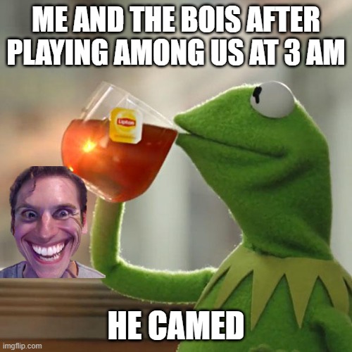 he camed | ME AND THE BOIS AFTER PLAYING AMONG US AT 3 AM; HE CAMED | image tagged in memes,but that's none of my business,kermit the frog | made w/ Imgflip meme maker