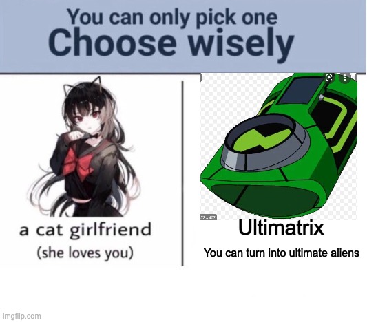 Ultimatrix |  Ultimatrix; You can turn into ultimate aliens | image tagged in choose wisely | made w/ Imgflip meme maker