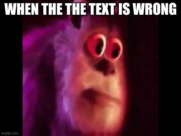 Sully Groan | WHEN THE THE TEXT IS WRONG | image tagged in sully groan | made w/ Imgflip meme maker