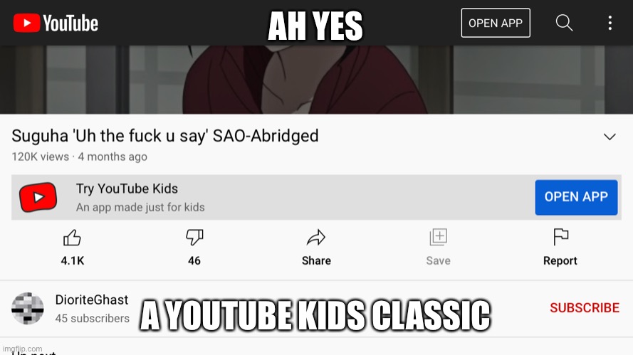 A YouTube kids classic | AH YES; A YOUTUBE KIDS CLASSIC | image tagged in youtube kids | made w/ Imgflip meme maker