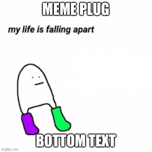 https://imgflip.com/i/5m5f1h | MEME PLUG; BOTTOM TEXT | image tagged in my life is falling apart | made w/ Imgflip meme maker