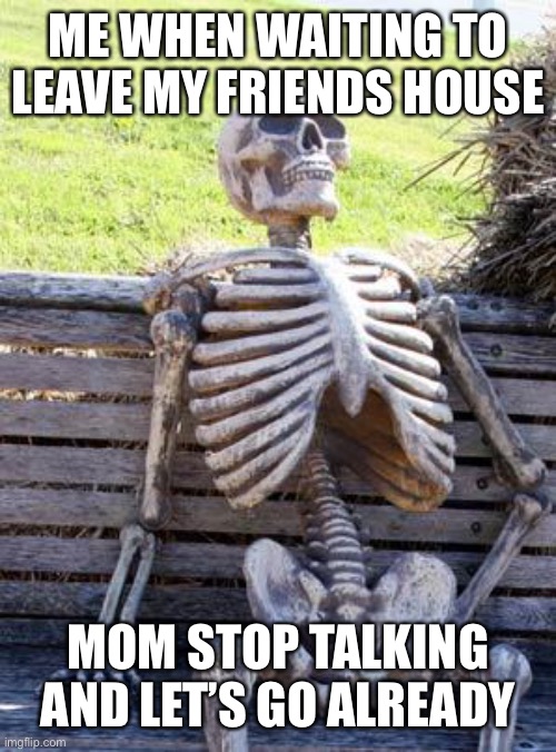 Waiting | ME WHEN WAITING TO LEAVE MY FRIENDS HOUSE; MOM STOP TALKING AND LET’S GO ALREADY | image tagged in memes,waiting skeleton | made w/ Imgflip meme maker