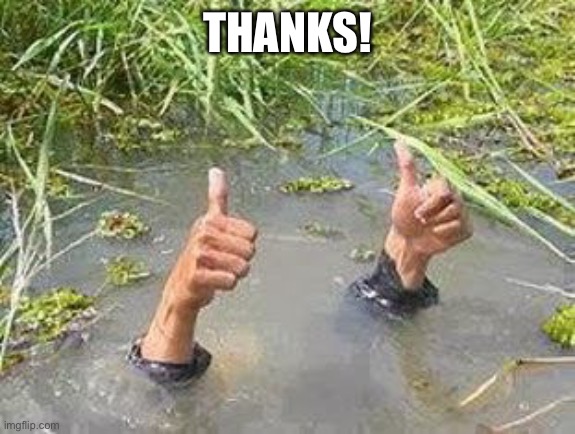 FLOODING THUMBS UP | THANKS! | image tagged in flooding thumbs up | made w/ Imgflip meme maker