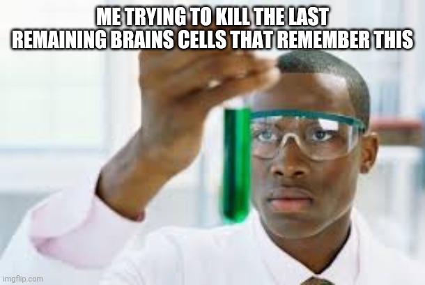 FINALLY | ME TRYING TO KILL THE LAST REMAINING BRAINS CELLS THAT REMEMBER THIS | image tagged in finally | made w/ Imgflip meme maker
