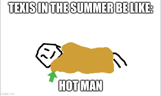white background | TEXIS IN THE SUMMER BE LIKE:; HOT MAN | image tagged in white background | made w/ Imgflip meme maker