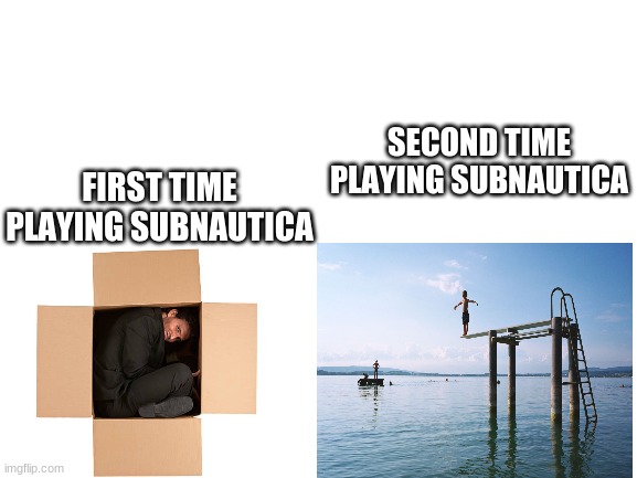 True |  SECOND TIME PLAYING SUBNAUTICA; FIRST TIME PLAYING SUBNAUTICA | image tagged in blank white template,scary,brave | made w/ Imgflip meme maker