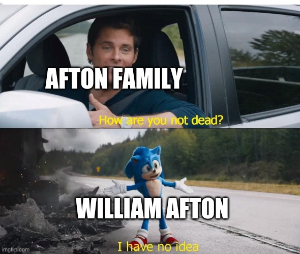 sonic how are you not dead | AFTON FAMILY; WILLIAM AFTON | image tagged in sonic how are you not dead | made w/ Imgflip meme maker