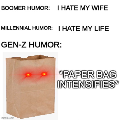 truth. | *PAPER BAG INTENSIFIES* | image tagged in boomer humor millennial humor gen-z humor | made w/ Imgflip meme maker