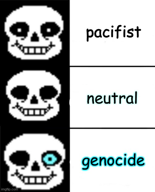 sans | pacifist; neutral; genocide | image tagged in sans | made w/ Imgflip meme maker