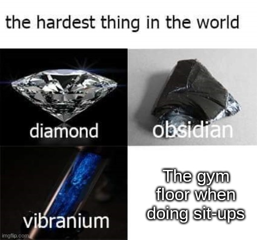 it's true though, right? | The gym floor when doing sit-ups | image tagged in the hardest thing in the world | made w/ Imgflip meme maker