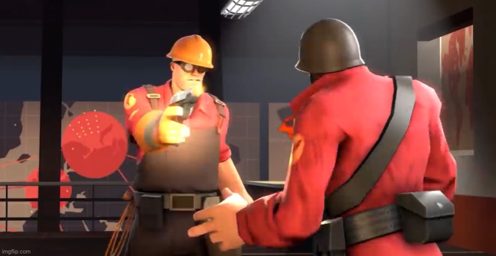 Engi shoots soldier (template) | image tagged in tf2,tf2 engineer | made w/ Imgflip meme maker