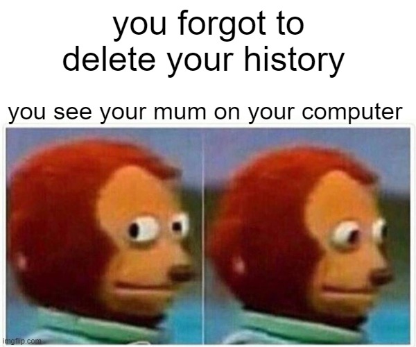 oh no | you forgot to delete your history; you see your mum on your computer | image tagged in memes,monkey puppet | made w/ Imgflip meme maker