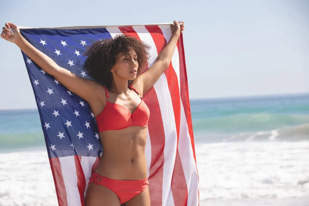 African-American Woman USA flag Blank Meme Template