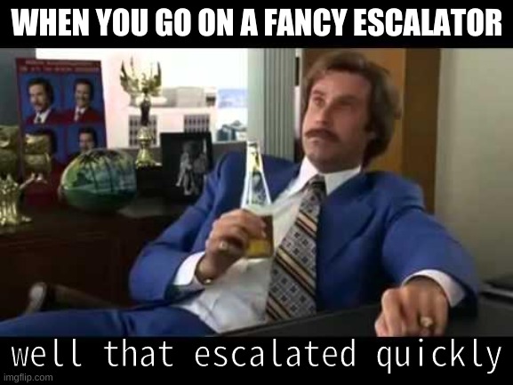 Well That Escalated Quickly |  WHEN YOU GO ON A FANCY ESCALATOR; well that escalated quickly | image tagged in memes,well that escalated quickly | made w/ Imgflip meme maker