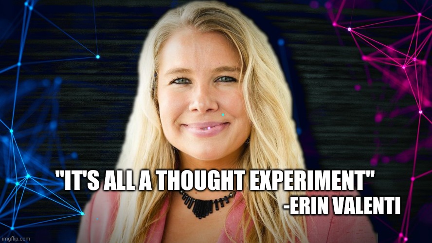 The most dangerous woman in big tech |  "IT'S ALL A THOUGHT EXPERIMENT"; -ERIN VALENTI | image tagged in rest in peace,tech support,women rights,shadow,government,assassination | made w/ Imgflip meme maker