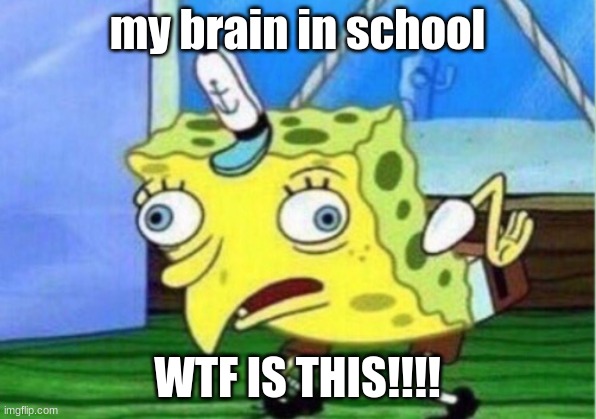 Mocking Spongebob | my brain in school; WTF IS THIS!!!! | image tagged in memes,mocking spongebob | made w/ Imgflip meme maker