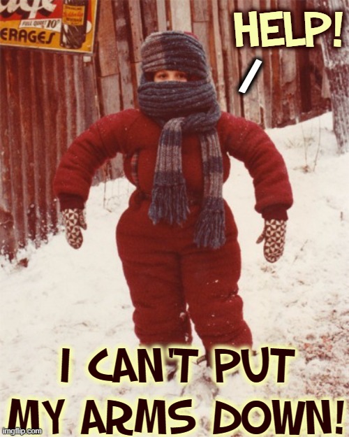 Winter: Slowing Climate Fanatics Down for Millenia | HELP! /; I CAN'T PUT MY ARMS DOWN! | image tagged in vince vance,global warming,climate change,environmental protection agency,environment,memes | made w/ Imgflip meme maker