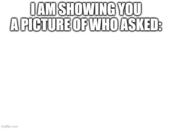 Blank White Template | I AM SHOWING YOU A PICTURE OF WHO ASKED: | image tagged in blank white template | made w/ Imgflip meme maker