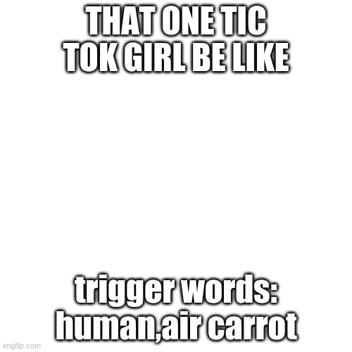 :{ |  THAT ONE TIC TOK GIRL BE LIKE; trigger words: human,air carrot | image tagged in memes,blank transparent square | made w/ Imgflip meme maker
