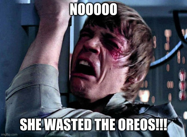 Nooo | NOOOOO SHE WASTED THE OREOS!!! | image tagged in nooo | made w/ Imgflip meme maker