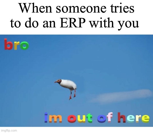 Adios mf | When someone tries to do an ERP with you | image tagged in bro i'm out of here | made w/ Imgflip meme maker
