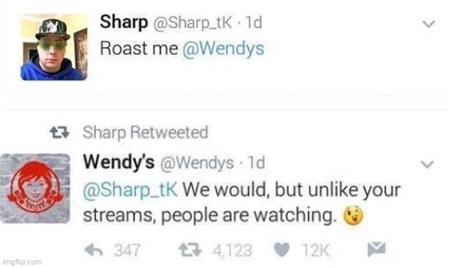 LOL oof | image tagged in roasted,insult,wendys,funny,streams | made w/ Imgflip meme maker