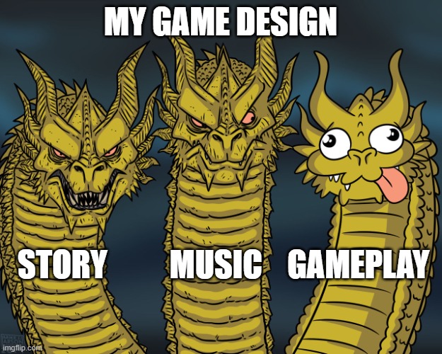 My game development | MY GAME DESIGN; STORY          MUSIC    GAMEPLAY | image tagged in three dragons | made w/ Imgflip meme maker