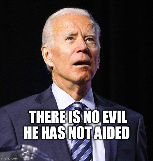 Joe Biden | THERE IS NO EVIL HE HAS NOT AIDED | image tagged in joe biden | made w/ Imgflip meme maker