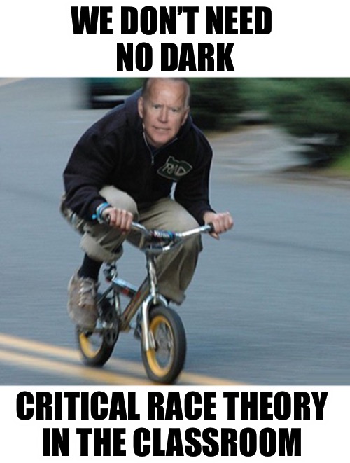 Joe biker | WE DON’T NEED 
NO DARK CRITICAL RACE THEORY 
IN THE CLASSROOM | image tagged in joe biker | made w/ Imgflip meme maker